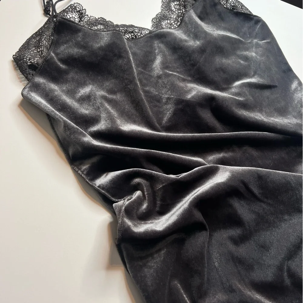 NWT Free People Lace Yasmine Velvet Slip Mini Dress Pajama Lingerie Grey XS - Picture 6 of 10